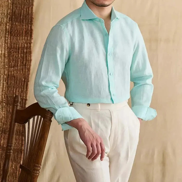 Lightweight linen long-sleeve shirt - AntoniosClothing - Pine Green