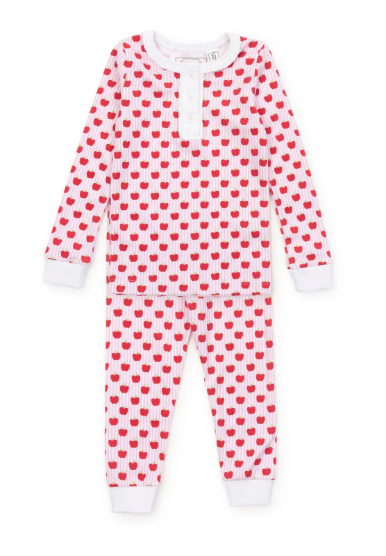 Lila and Hayes - Alden Pajama Set - Schoolhouse Apples Pink