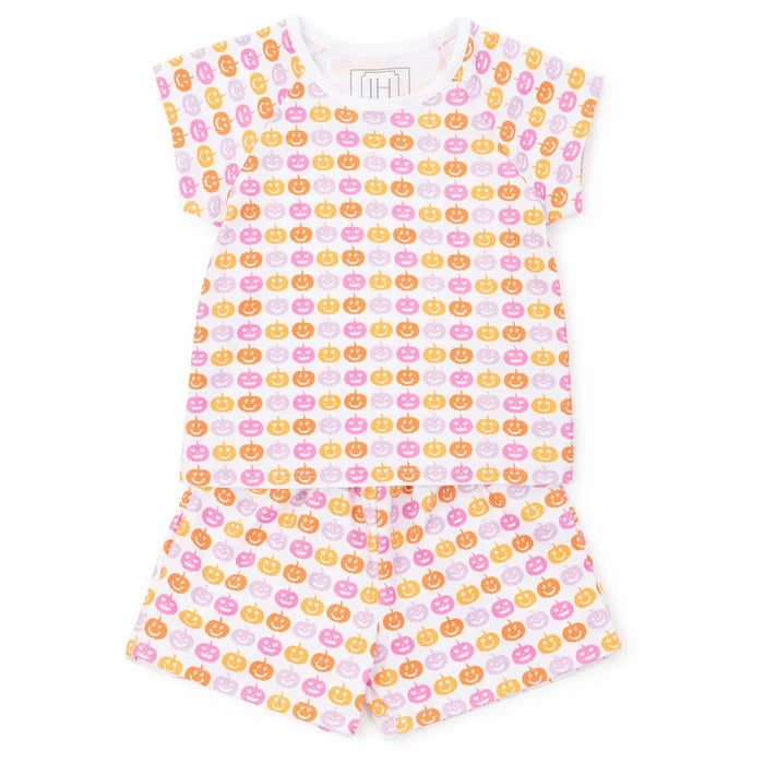 Lila and Hayes - Emery Girls' Short Set - Preppy Pumpkins Bright