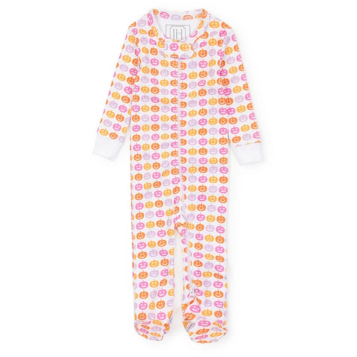 Lila and Hayes - Parker Girls' Zipper Pajama - Preppy Pumpkins Bright