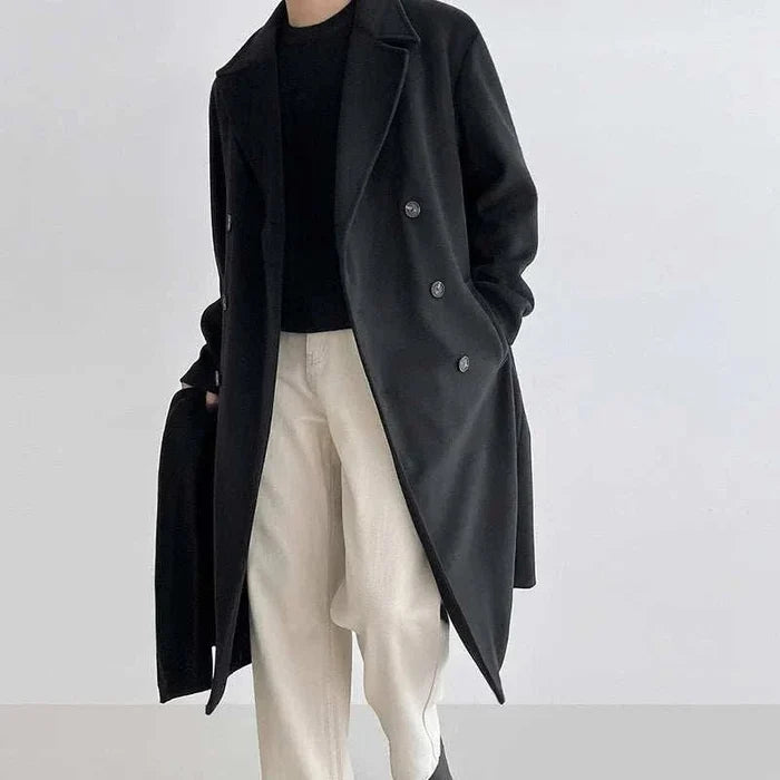 Long length korean coat - AntoniosClothing - Black