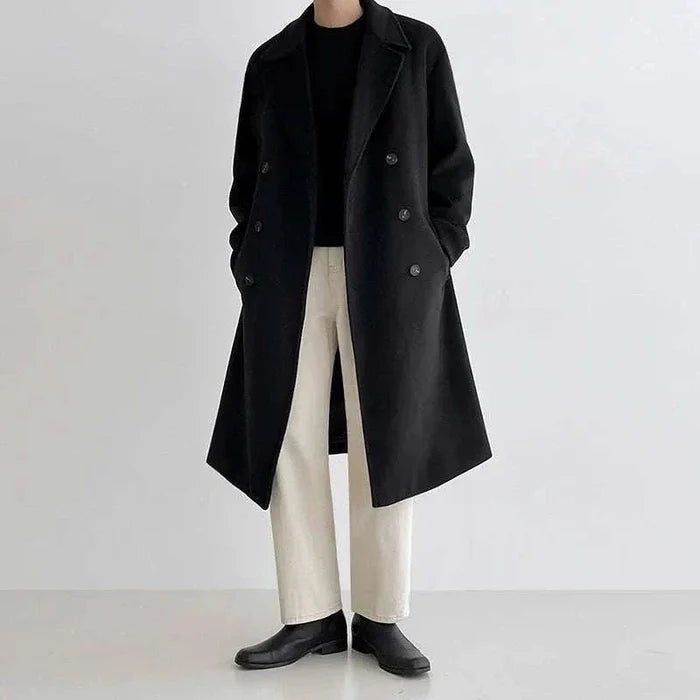 Long length korean coat - AntoniosClothing - Black