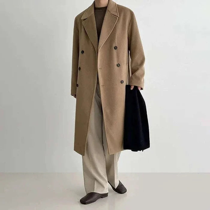 Long length korean coat - AntoniosClothing - Light Brown