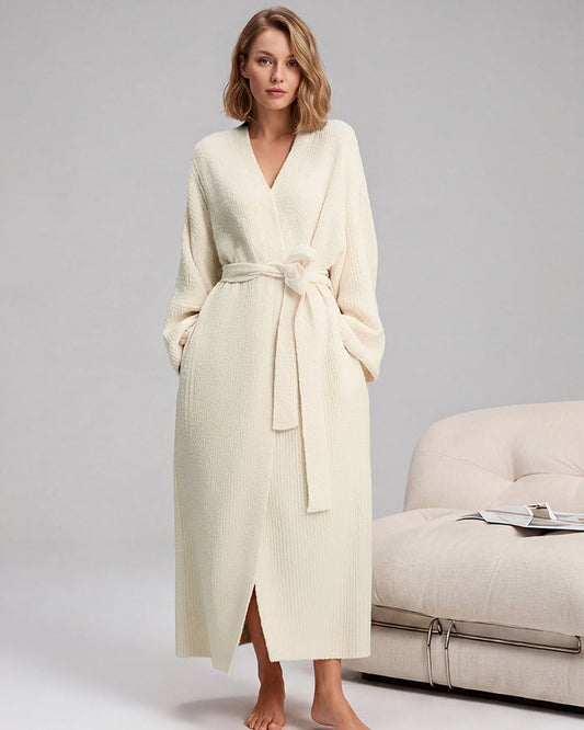 Long Plush Fleece Robe with Pockets