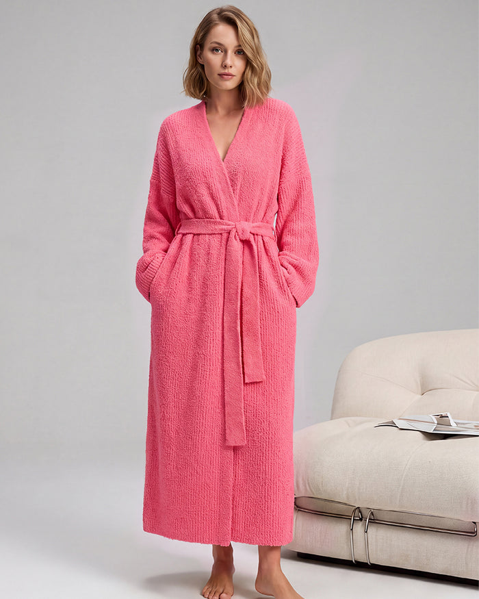 Long Plush Fleece Robe with Pockets