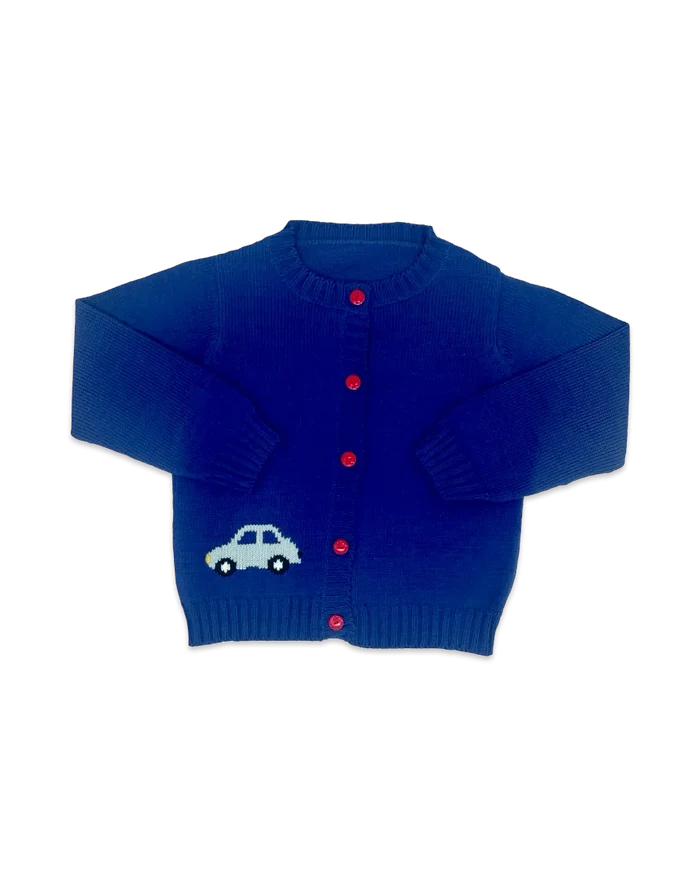 Lullaby Set - Knit Sweater - River Royal with Light Blue Car