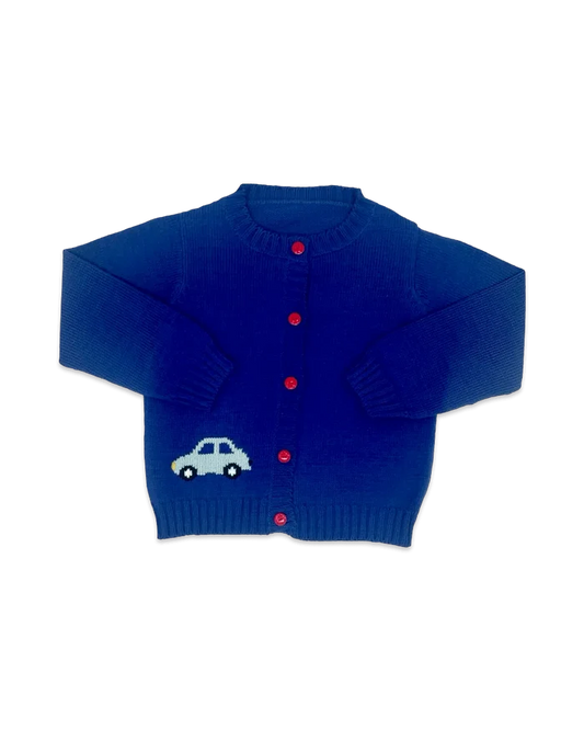 Lullaby Set - Knit Sweater - River Royal with Light Blue Car