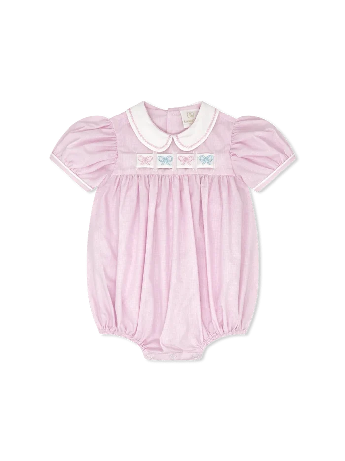 Lullaby Set - Ruth Ribbon Bubble - Baby Pink Minigingham (Bows, Snowman, Holly, Crayon)