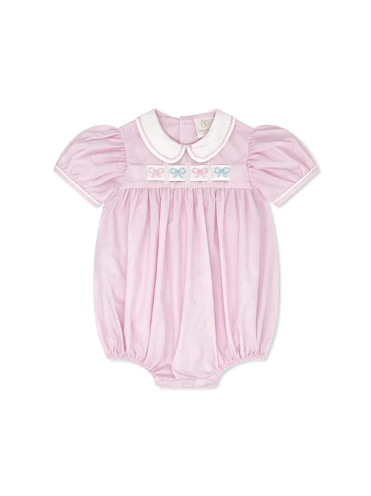 Lullaby Set - Ruth Ribbon Bubble - Baby Pink Minigingham (Bows, Snowman, Holly, Crayon)