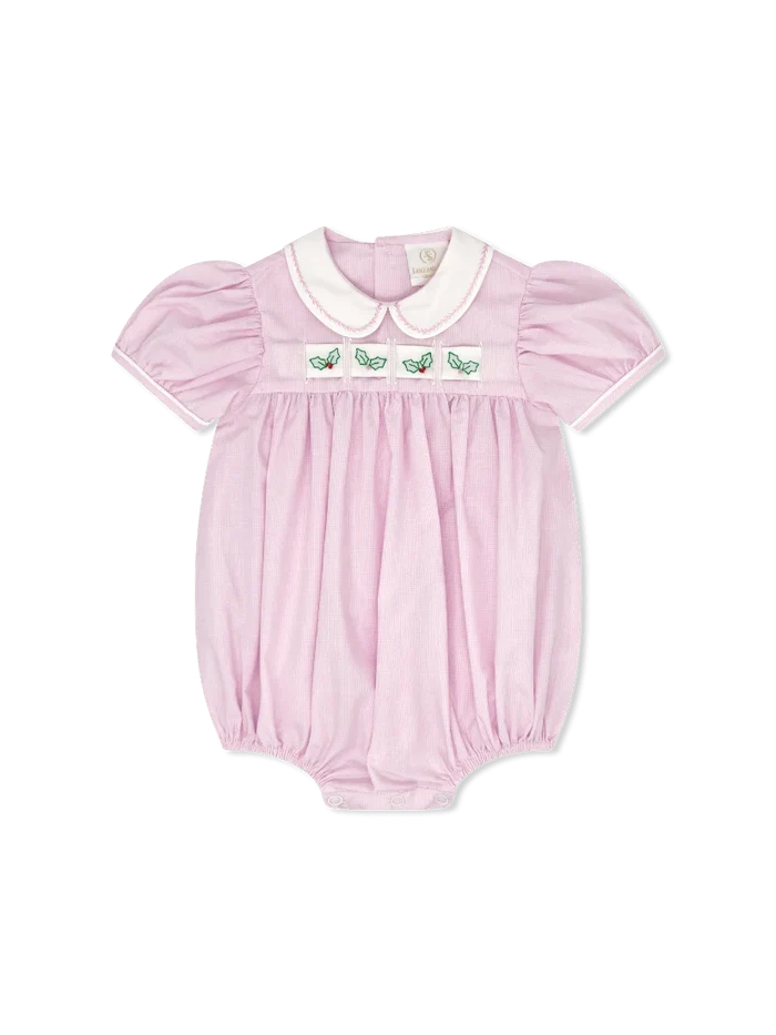 Lullaby Set - Ruth Ribbon Bubble - Baby Pink Minigingham (Bows, Snowman, Holly, Crayon)