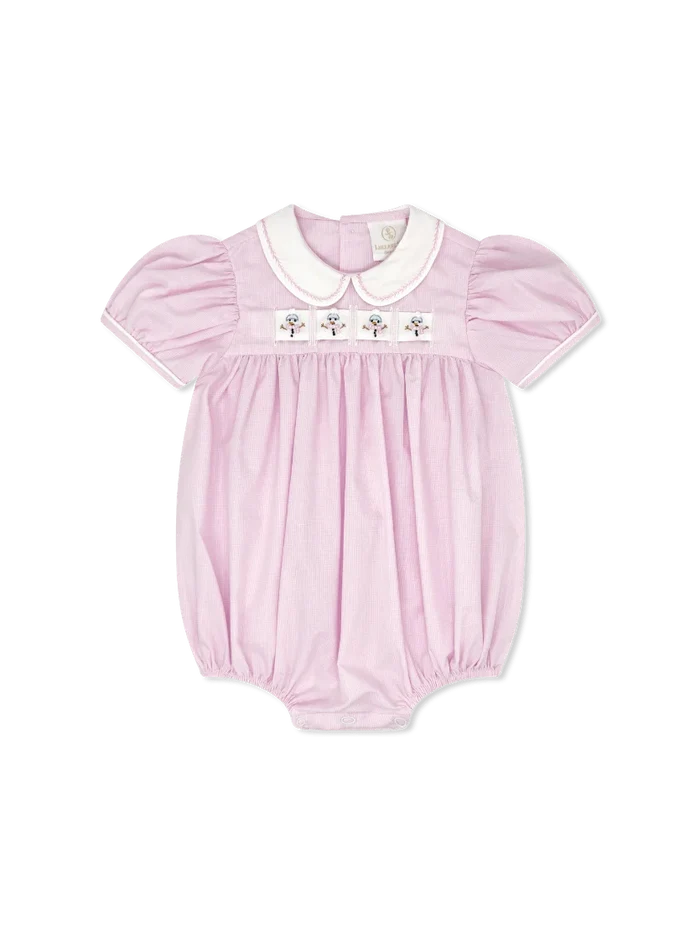Lullaby Set - Ruth Ribbon Bubble - Baby Pink Minigingham (Bows, Snowman, Holly, Crayon)