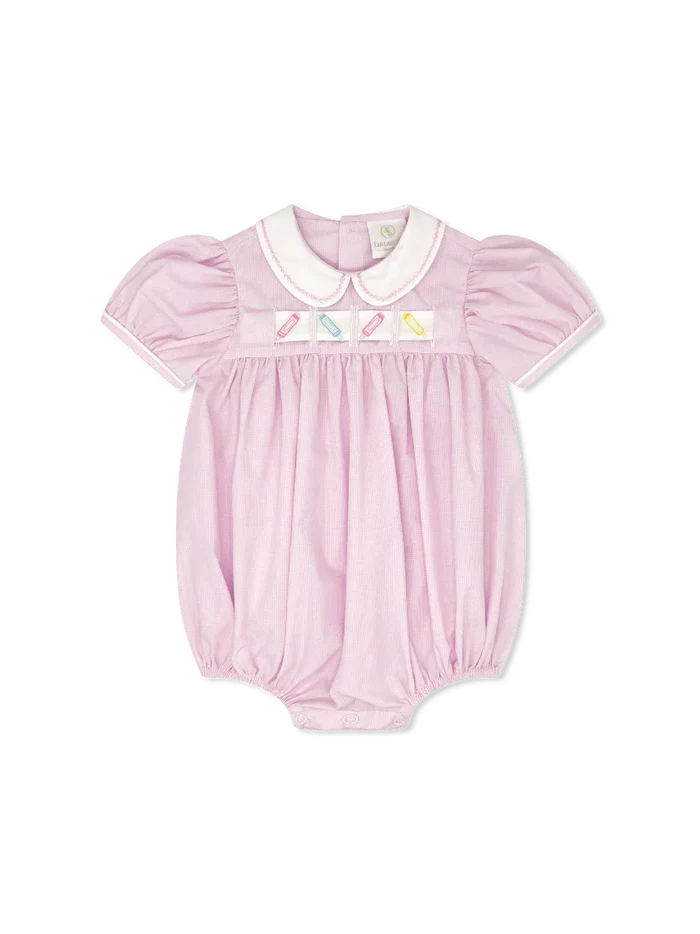 Lullaby Set - Ruth Ribbon Bubble - Baby Pink Minigingham (Bows, Snowman, Holly, Crayon)