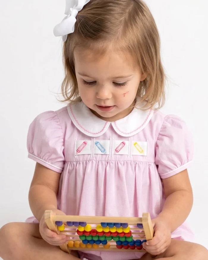 Lullaby Set - Ruth Ribbon Bubble - Baby Pink Minigingham (Bows, Snowman, Holly, Crayon)