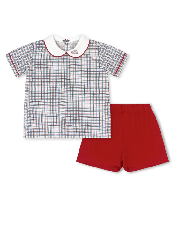 Lullaby Set - Sibley Short Set - Primary Plaid with Car
