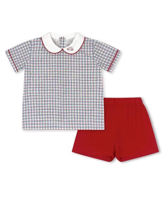 Lullaby Set - Sibley Short Set - Primary Plaid with Car
