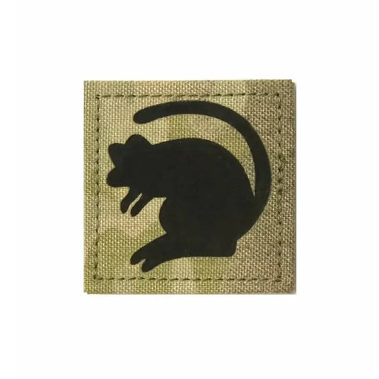 Luminae Black Rats Non-IR TRF Patch featuring a black rat silhouette on a Multicam Cordura background. Durable hook & loop backing for tactical gear attachment.  from  John Bull Clothing