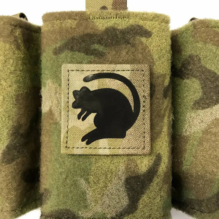 Luminae Black Rats Non-IR TRF Patch securely attached to Multicam tactical gear. Hook & loop backing ensures easy application for military and outdoor use.  from  John Bull Clothing