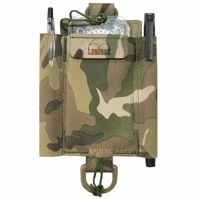 Luminae Compass Pouch Multicam securely holding a compass and pens, designed for military and outdoor navigation. Durable Cordura fabric for rugged use.  from  John Bull Clothing