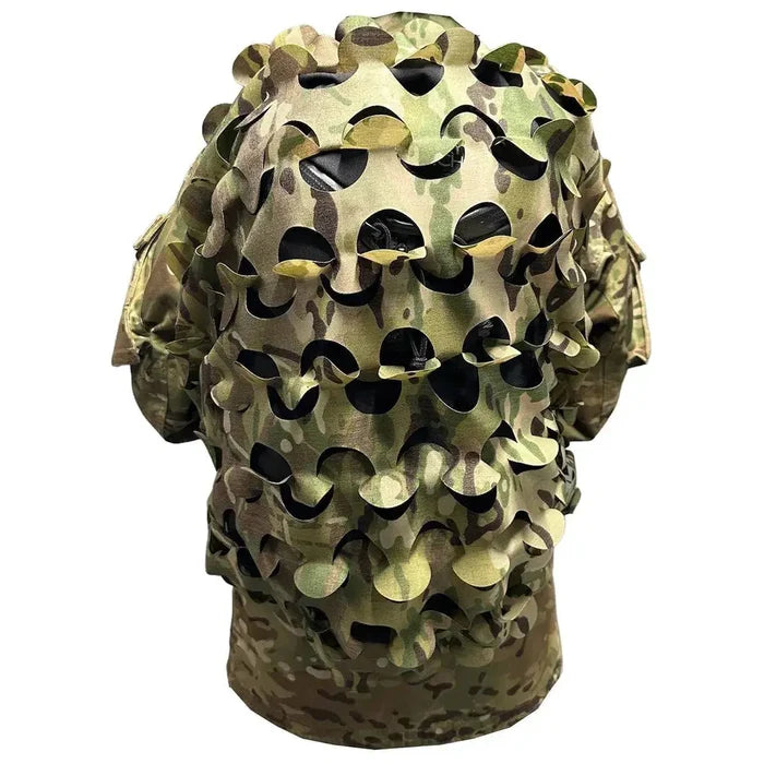 Luminae Daysack Scrim Cover MTP fitted on a backpack, providing camouflage and protection in tactical environments. Ideal for outdoor and military use.  from  John Bull Clothing