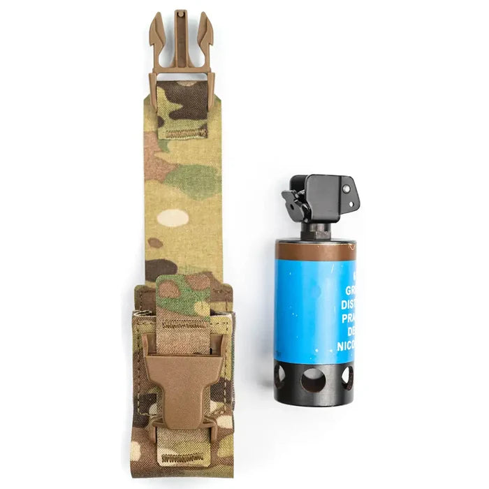 Multicam tactical pouch with grenade launcher and gear attachment  from  John Bull Clothing