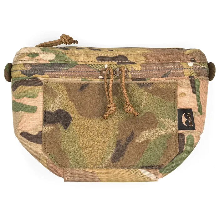 Multicam camouflage Luminae Hanger Pouch with zippered front pocket, drawstring closure, and durable Cordura material for tactical storage - SKU: JB1288