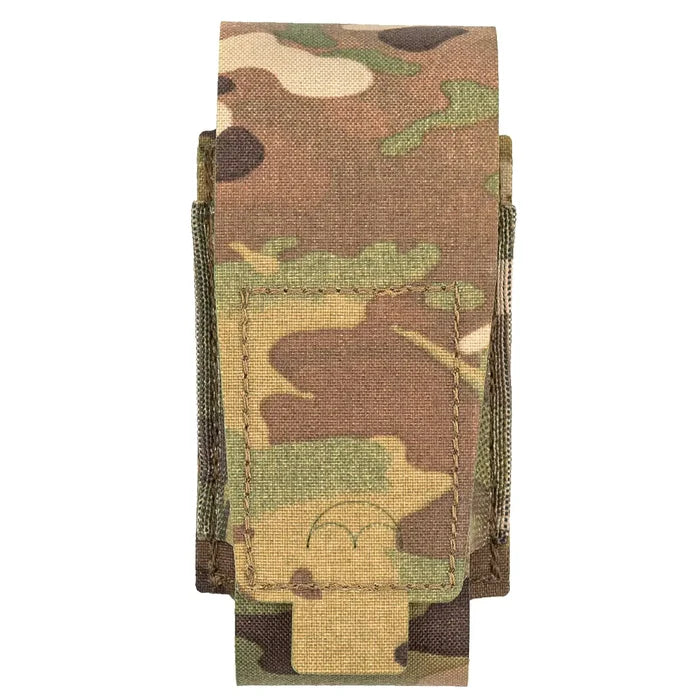 Rear view of Multicam camouflage pouch with MOLLE attachment system for tactical gear, SKU: JB1296
