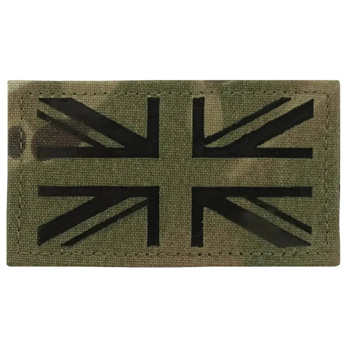 Luminae Union Jack Non-IR TRF Patch with a tactical recognition flash design in Multicam. Durable Cordura material with hook & loop backing for secure attachment.  from  John Bull Clothing