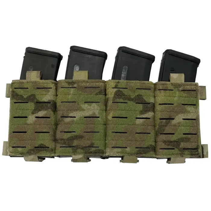 Luminae Virtus Quad Mag Pouch Multicam holds four rifle magazines in a compact, laser-cut MOLLE design. Ideal for tactical loadouts and plate carriers.  from  John Bull Clothing