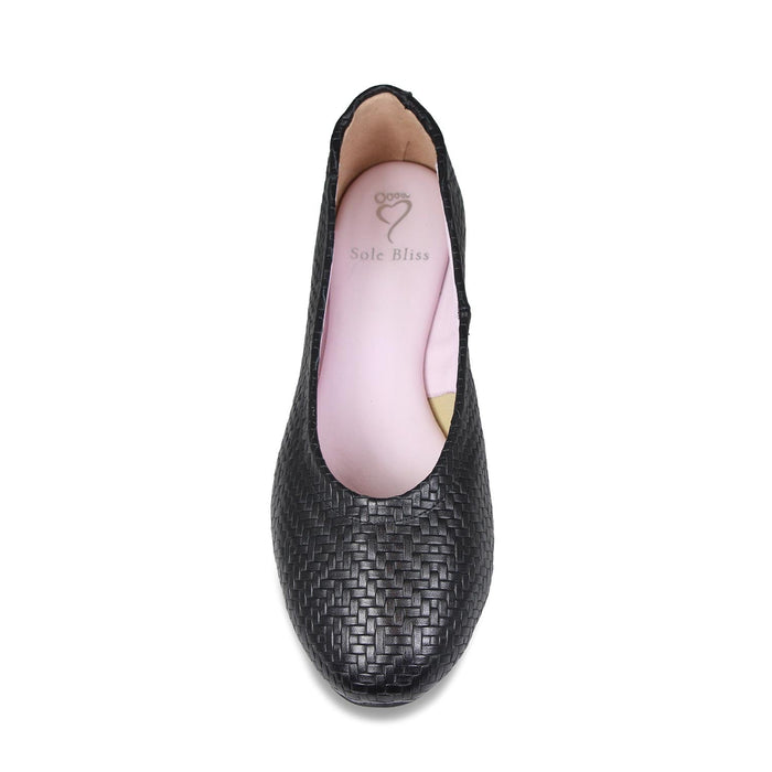 Luna: Black Weave Leather Shoes Sole Bliss