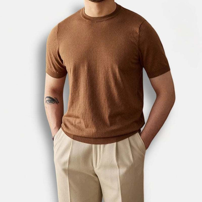 Luxury o-neck collar summer t-shirt - AntoniosClothing - Apricot