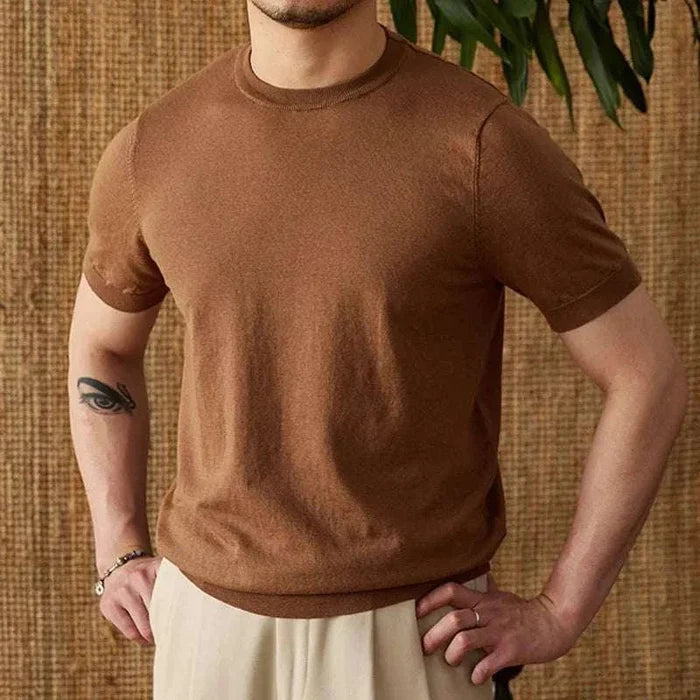 Luxury o-neck collar summer t-shirt - AntoniosClothing - Brown