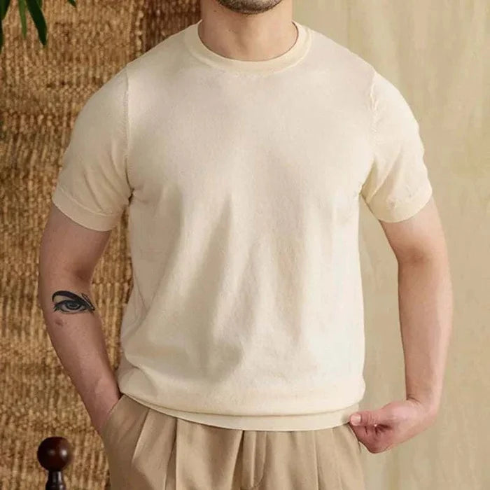 Luxury o-neck collar summer t-shirt - AntoniosClothing - Apricot