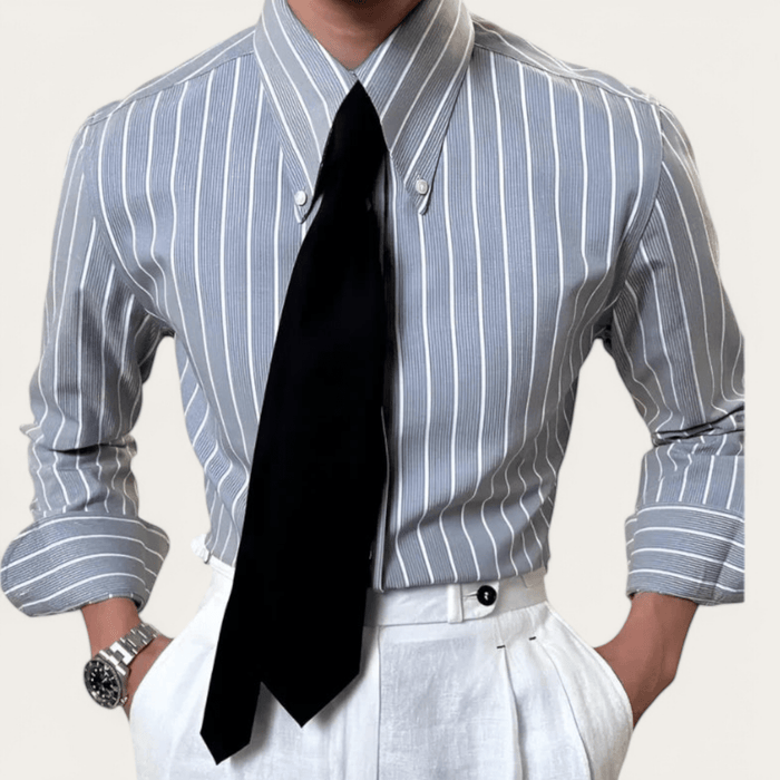 Luxury silk polo shirt long sleeve classic - AntoniosClothing - White