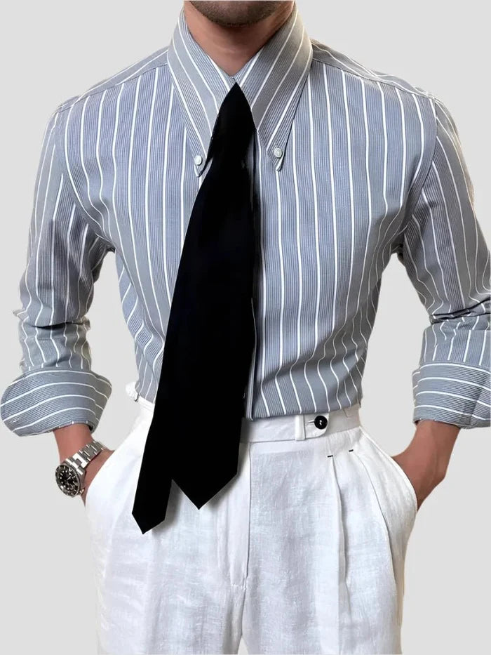 Luxury silk polo shirt long sleeve classic - AntoniosClothing - White