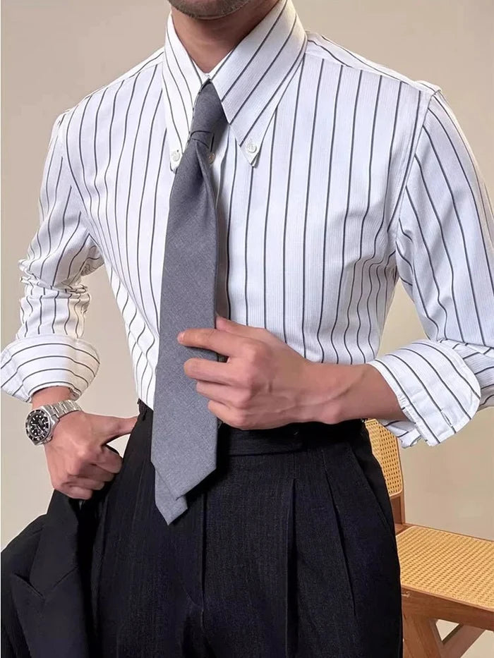 Luxury silk polo shirt long sleeve classic - AntoniosClothing - White
