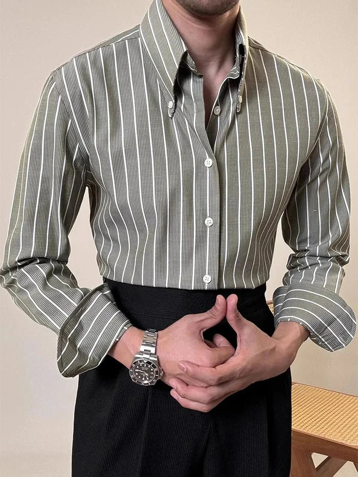 Luxury silk polo shirt long sleeve classic - AntoniosClothing - White