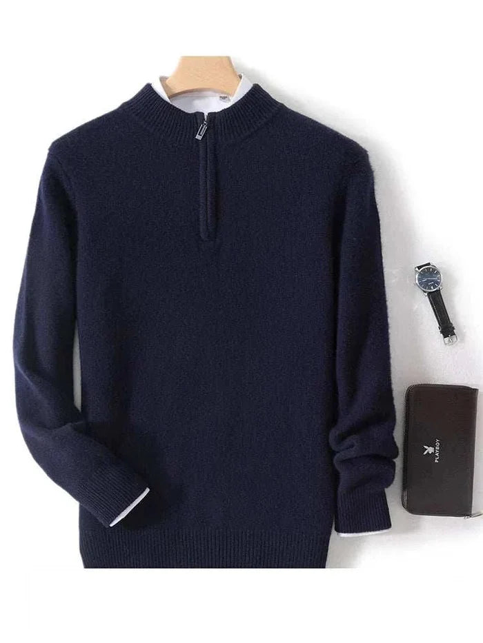 Luxury wool casual sweater - AntoniosClothing - Navy blue