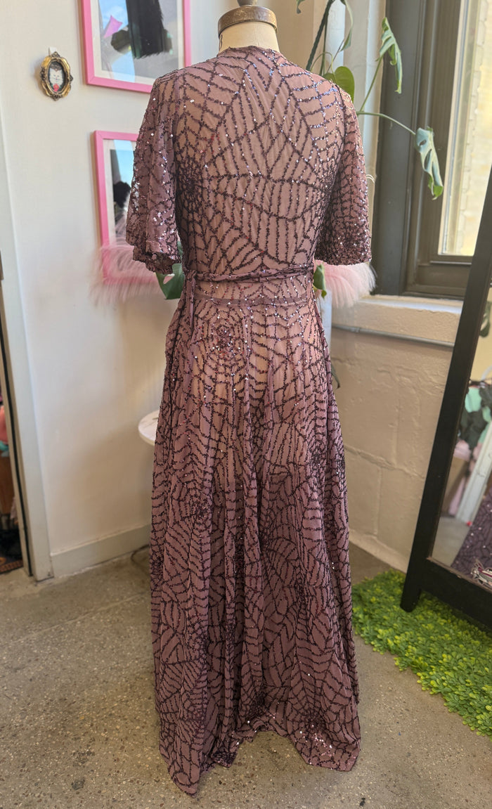 Lydia Dress in Mauve Sequin Spiderwebs