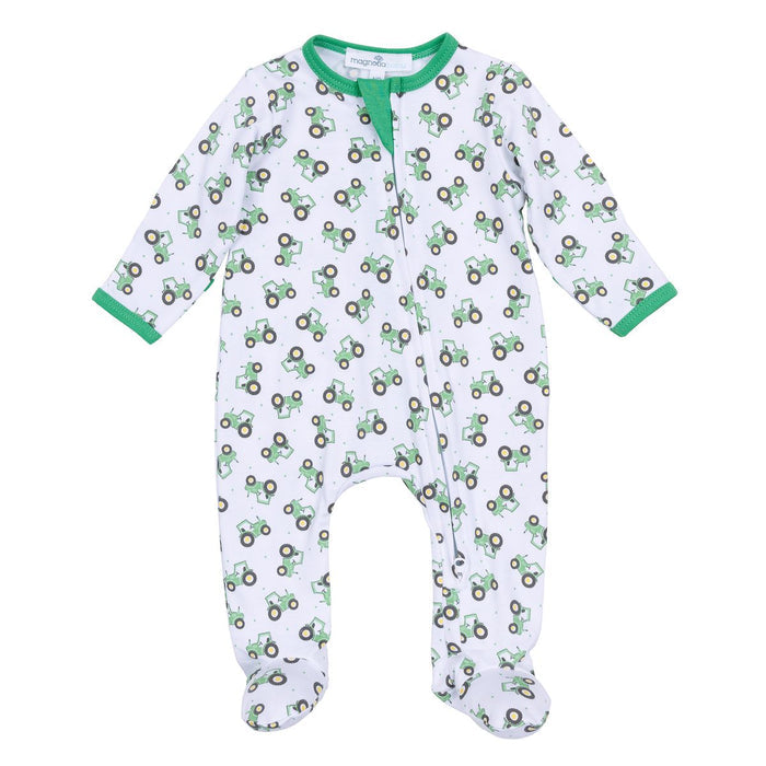 Magnolia Baby - Footie with Zipper - Lil’ Green Tractor