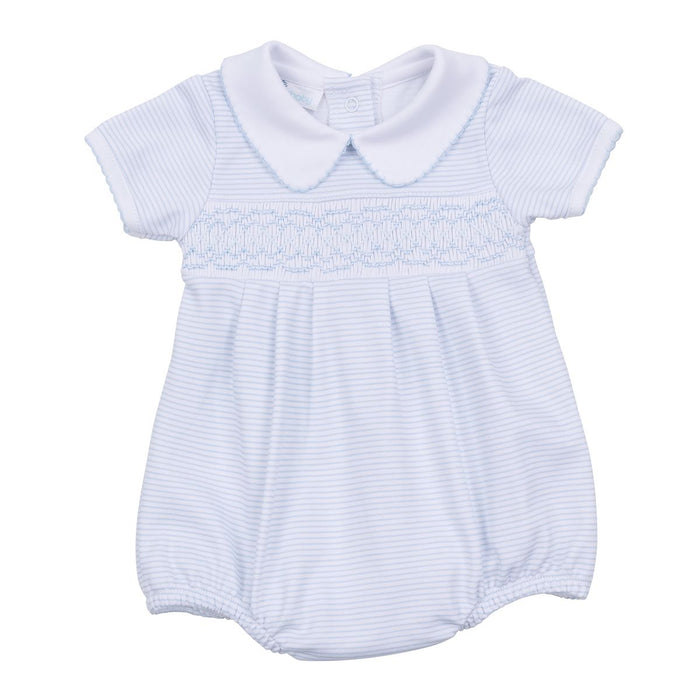 Magnolia Baby - Smocked Bubble - Mini Stripes Blue