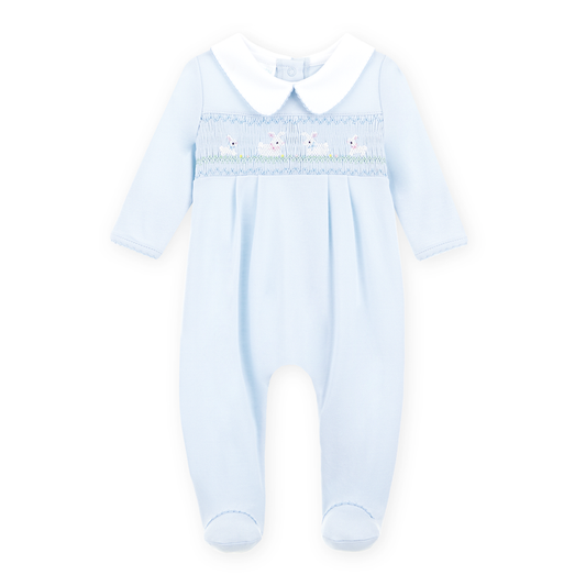 Magnolia Baby - Smocked Footie - Blue Bunny Love