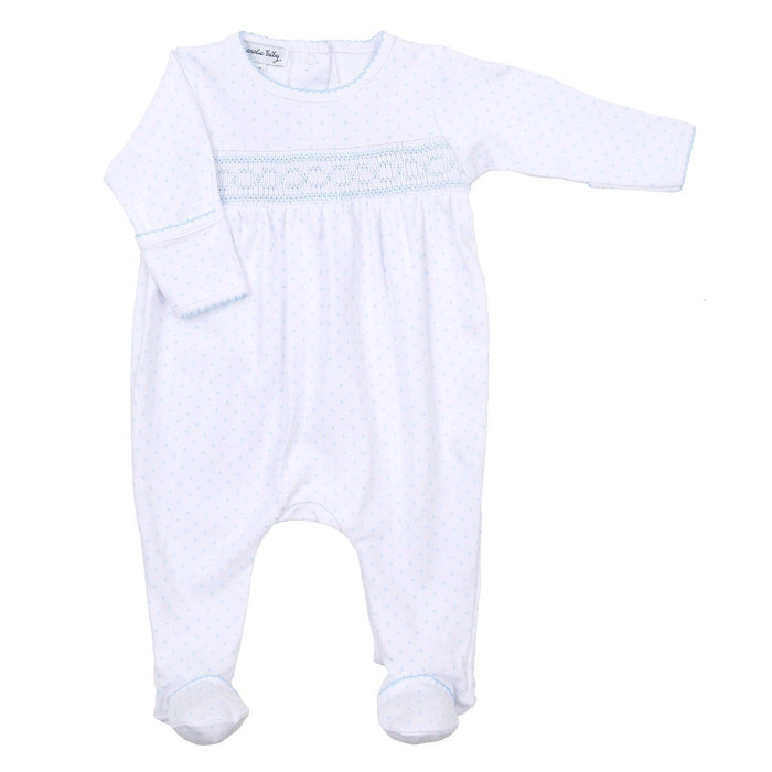 Magnolia Baby - Smocked Footie - Mini Dots Blue