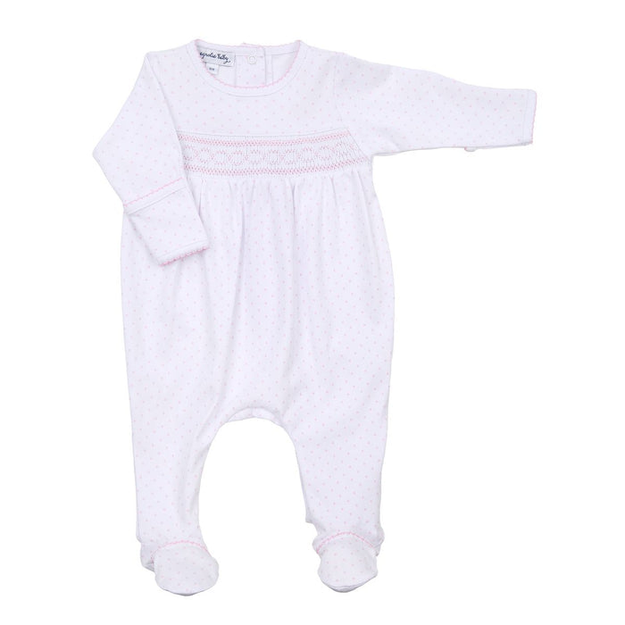 Magnolia Baby - Smocked Footie - Mini Dots Pink