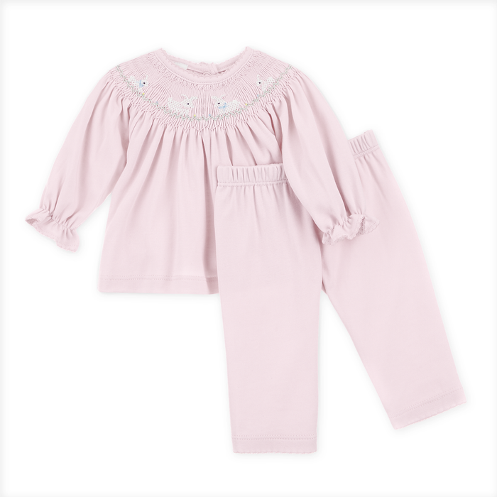 Magnolia Baby - Smocked Pant Set - Pink Bunny Love
