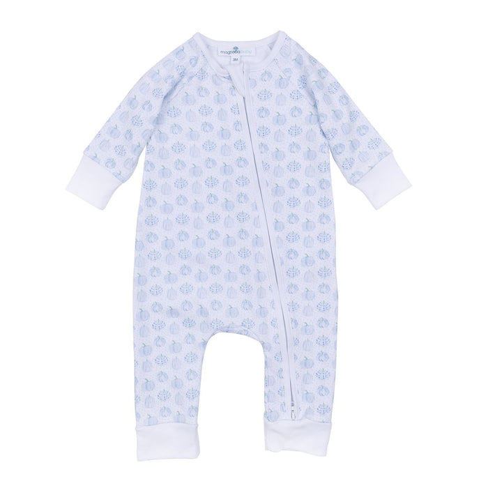 Magnolia Baby - Zipper Playsuit - Precious Pumpkins Blue