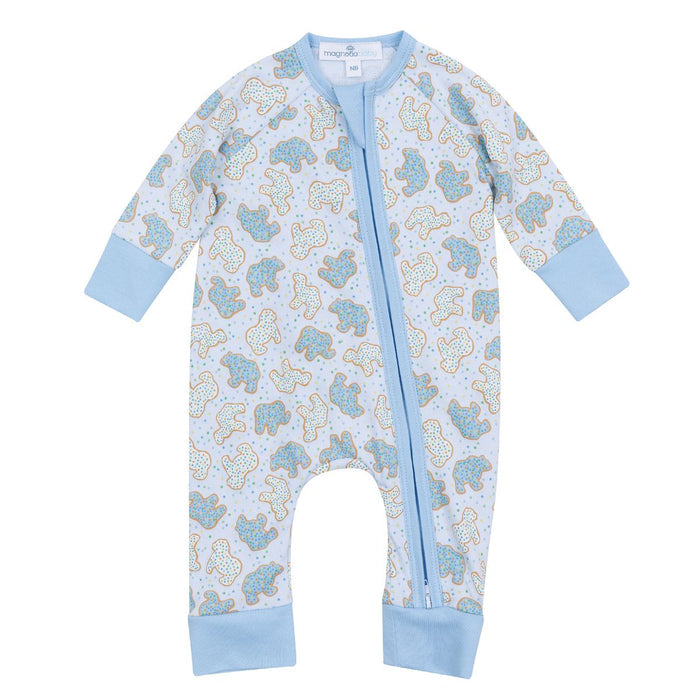 Magnolia Baby - Zippered Playsuit - Blue Animal Crackers
