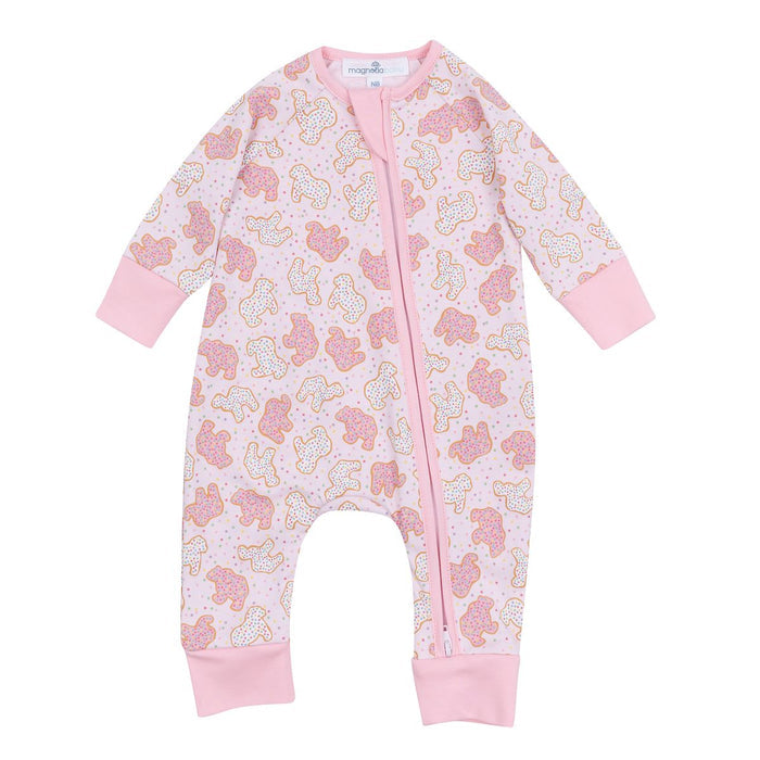 Magnolia Baby - Zippered Playsuit - Pink Animal Crackers