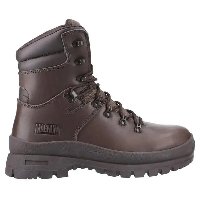 Side view of brown tactical leather boot with rugged sole  from  John Bull Clothing