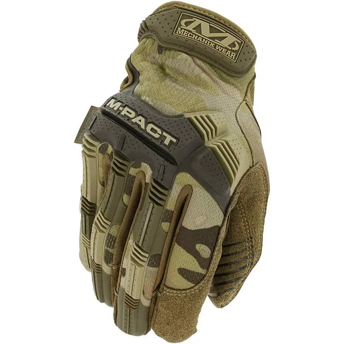 Mechanix M-Pact Tactical Multicam Gloves with rugged knuckle protection and TrekDry material, ideal for industrial and tactical use.  from  John Bull Clothing