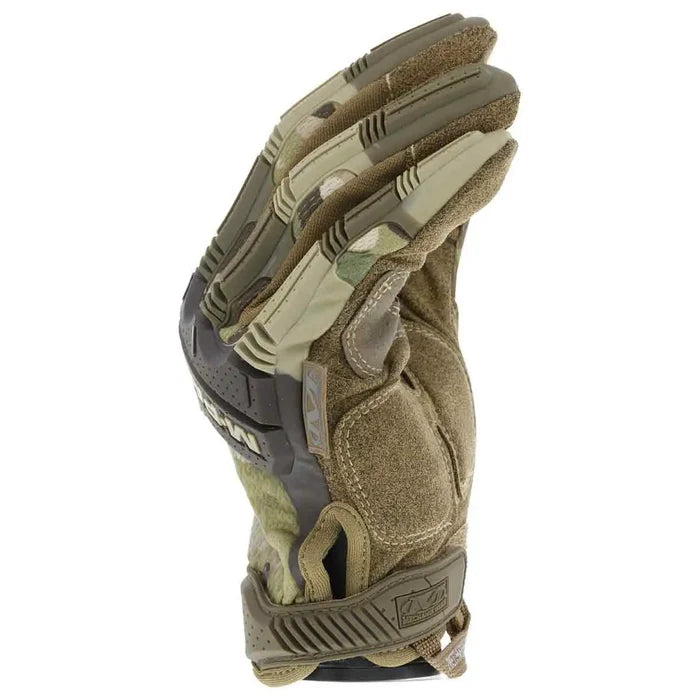 Mechanix M-Pact Tactical Multicam Gloves in a semi-closed position displaying ergonomic design and impact-resistant features.  from  John Bull Clothing